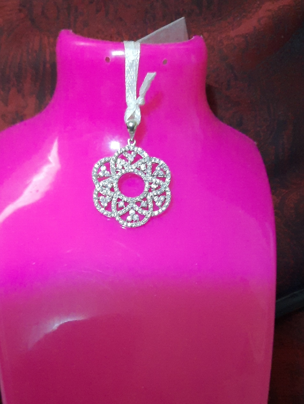 Huge VICTORIAN AUTHENTIC DIAMONELLE CZ SOLID STERLING SILVER PENDANT RHODIUM